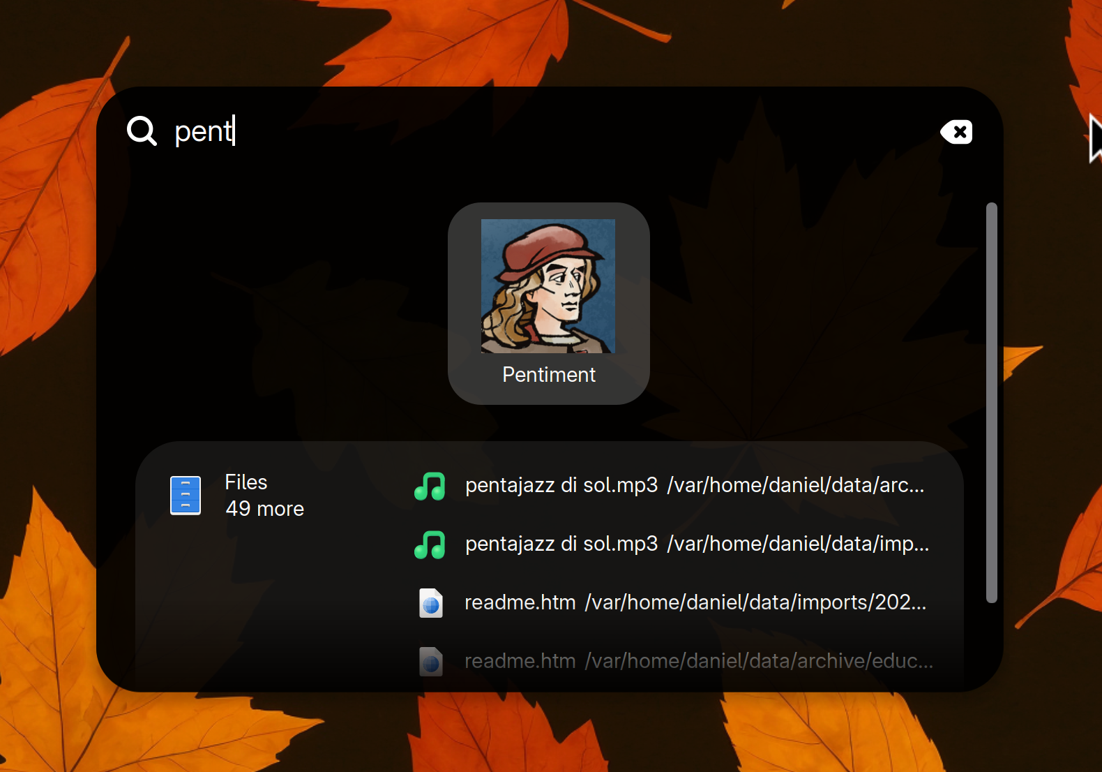 GNOME search finding an installed game to launch