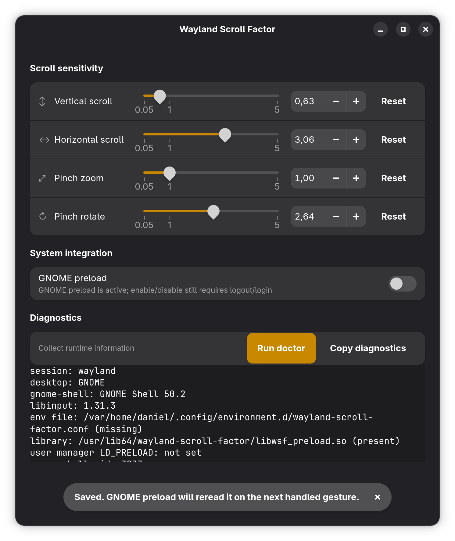 wsf-gui with sliders for scroll and pinch factors